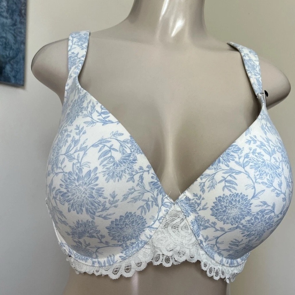 Lucky Brand Super Soft Floral Lace Trim Bra SZ 40D